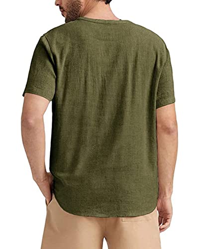 Angbater Men's Linen Shirt Short Beach Hippie T Shirts Casual Summer Lightweight Tropical Henley Shirts2