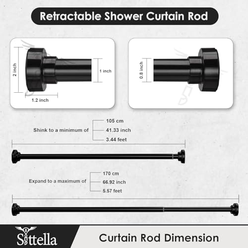 Image of SITTELLA (105Cm To 170Cm) Extendable Shower Curtain Tension Rod Non-Drilling Anti-Skid Spring Pull Rod - (Stainless Steel, Black, 1 Piece)