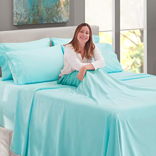 Image of BEVI - Home Premium Solid Plain Single Bedsheet with 1 Pillow Cover 300 TC Microfiber for Single Bed | Size (60 inch x 90 inch) Aqua