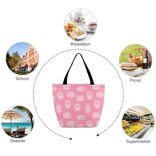 Sac à main pour femme cochons mignons grand cabas de shopping et voyage en toile grand format - 7