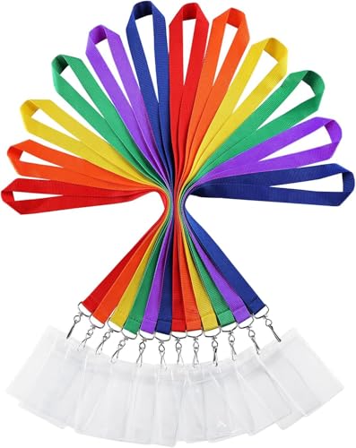 12 Pack Rainbow Lanyards with Waterproof ID Badge Holders - 