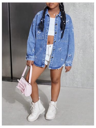 WDIRARA Girl's Bow Embroidered Denim Jackets Button Down Cute Jean Outerwear3