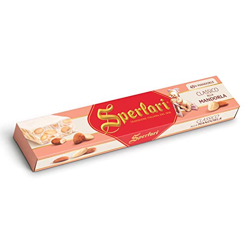 Sperlari-Caramelo tradicional italiano Torrone - Turrón duro gourmet con miel, cítricos y almendras en rodajas crujientes - Dulce turrón italiano para las fiestas - Caram