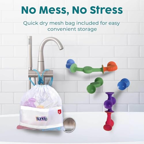 Image of BUNMO Bath Toys Suction - Connect, Build, Create - Bath Toys - Hours of Fun & Creativity - Fine Motor Skills - Stimulating Sensory Toys - Non-Mouthable Toy 3+ - Color Changing 10 Pack