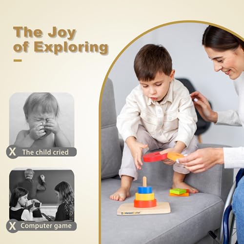 Image of MONTESSORI OUTLET 3 Colored Discs on Vertical Dowel for 0-3 Years Montessori Education at School and Home