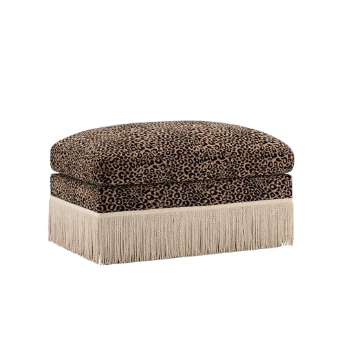 Leopard Chenille Modular Ottoman Footstool with Tassel Trim