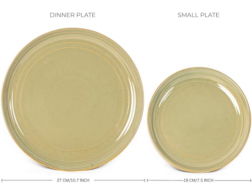 Image of Bodhi House Handcrafted Chip Resistance Porcelain Dinner Set, 18 Pieces Dish Set Serving for 6, Microwave and Dishwasher Safe, Bone-ash Free, Crockery Set for Dining and Gifting, Olive Green