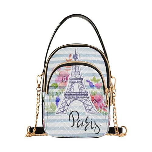 SUABO Crossbody Bag for Women, Paris Eiffel Tower Flowers Phone Purse Detachable Chain Bag Shoulder Handbag Wallet2