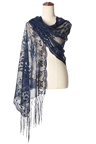 Image of BABEYOND 1920s Sequined Shawl Wraps for Women Fringed Evening Cape Wedding Bridal Shawl Scarf for Evening Dresses Party