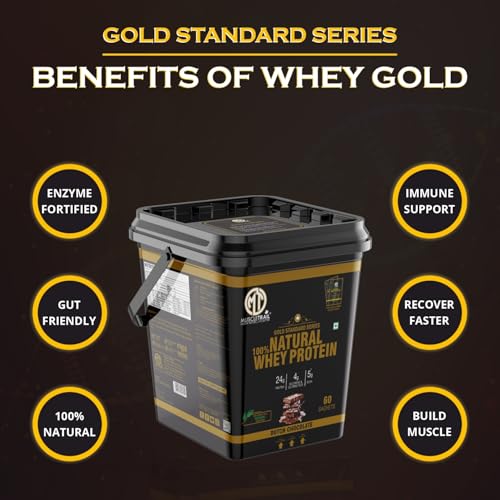 Image of MuscleTrail Gold St&ard Series,60 Pouches,Low Carb & Fat,24 grams Natural Whey Protein Powder,Shaker Inside (1.86Kg,Kulfi Pista)