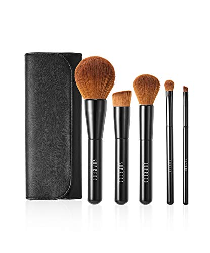 Supredo Essential Makeup Brush Set and Brush Kit, Synthetic Cosmetics Foundation Powder Concealer Kabuki Bronzer Blending Blushes for Face, Eye and Brow Makeup, Aluminum Ferrule (5 pieces)