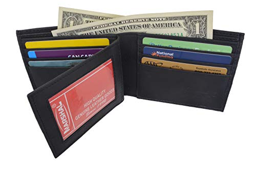 MARSHAL Mens Black Leather Bifold Zippered Billfold Wallet 7932