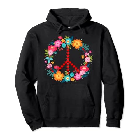 Peace Love Hippie Costume with Hearts 60s 70s Pullover Hoodie Cover