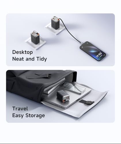 Image of mcdodo 67W USB C Charger With Retractable Type-C Cable, Dual Port (USB A+C) Foldable Wall Charger Gan Fast Charging Fit iPhone 16 15 Pro /Promax /Plus, Galaxy, Ipad, Macbook, Black