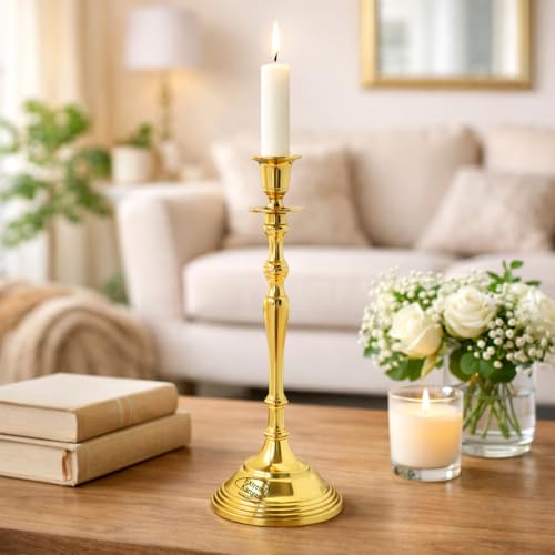 Image of Aluminum Royal Candlestick Holders for Tapered Candles, Tapered Candle Holder for Home Decor & Best Gift for Christmas Decor, Dining Table Decor (Gold, Large)