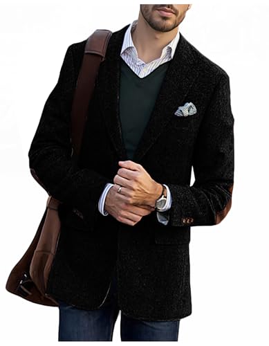 VENNYNG Men's Elbow Patch Mens Blazer Slim Fit Sport Coat Two Button Suit Jackets Tweed