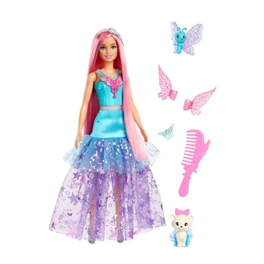 Barbie-Puppe mit 2 fantastischen Tieren und Kleid