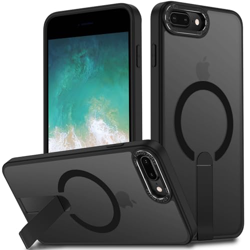EMMPITU for iPhone 8 Plus Case, for iPhone 7 Plus Case, Built-in Kickstand Magnetic [Compatible with Magsafe] Translucent Protective Shockproof Phone Cover for iPhone 8 Plus/7 Plus 5.5 inch (Black)