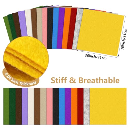 Image of Felt Fabric 36'' X 36'' Large Felt Sheets Stiff Craft Felt by The Yard for DIY Crafts Letter Coaster Flower Ornament Sewing Party Decoration Christmas Supplies Nonwoven (Yellow)
