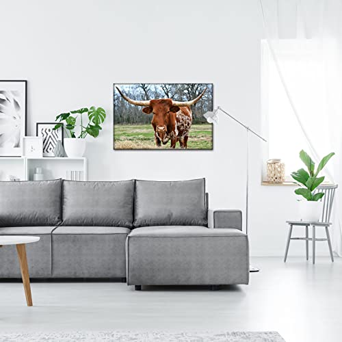 Yeilnm Cow Pictures Wall Decor Texas Longhorn Bull Canvas Picture Artwork Farmhouse Wall Art Kitchen Bedroom Living Room Framed Ready To Hang Ready To Hang #TOP3
