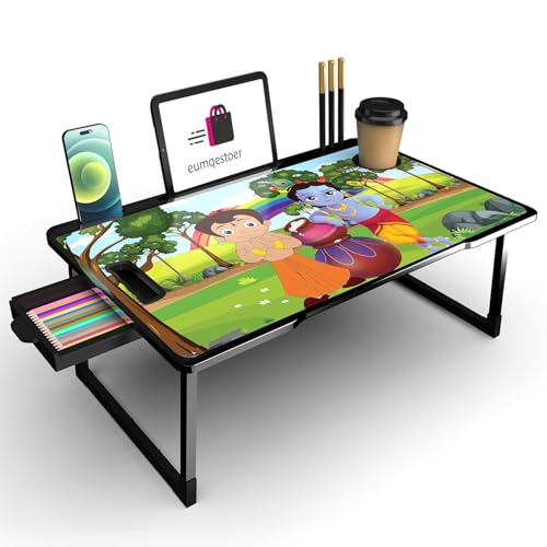 Image of Engineered Wood Multipurpose Foldable Laptop Table with Cup Holder | Table Home Study Writing Table, Foldable and Portable /Ergonomic Edges (BHIM KRISHNA COTED 1)