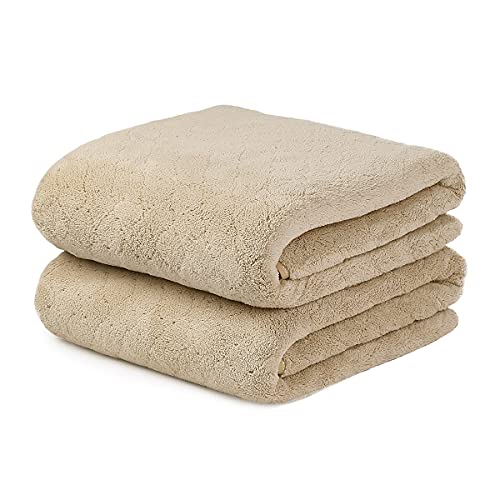 Image of JML Microfiber Bath Towels, Oversized, Ultra Soft, Super Absorbent and Fast Drying, No Fading Large Bathroom Towel Set for Sport, Travel, Fitness, SPA and Yoga (Coral Fleece - Camel, 30 in x 60 in)