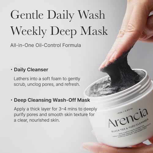 Image of ARENCIA Black Tea Rice Mochi Face Cleanser, 120g, Pore Care, Sebum Control, Oily Skin