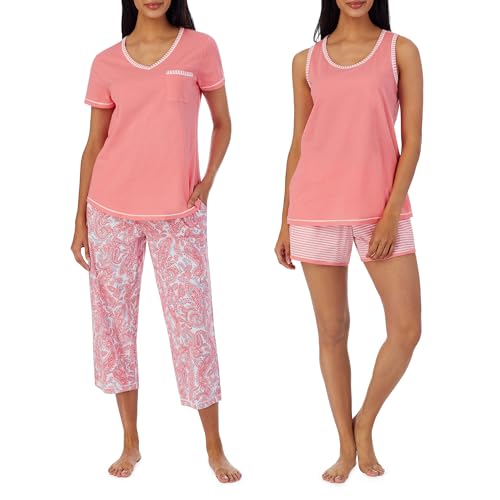 Carole Hochman Women's 4-Piece 100% Cotton Pajama Set – V-Neck T-Shirt, Tank, Capri Pants & Shorts...