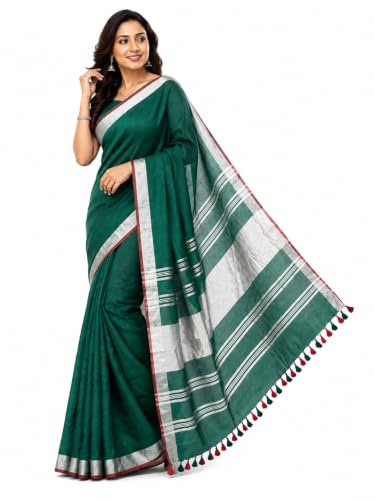 Image of HAIDER ALI AND SONS Grey Cotton Linen Saree for Women | Soft Linen Slub Blend Saree with Running Blouse Piece | Lightweight Handloom Style Saree | Office, Casual, Party & Festival Wear