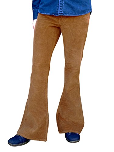 Pantalon velours côtelé marron coupe fusées bell évasée au style rétro vintage