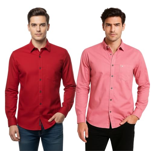 Image of Arvest Men?s Cotton Regular Fit Full Sleeve Shirt Combo Soft Breathable Fabric with Button-Down Collar and Chest Pocket Suitable for Office and Outfits