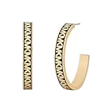 Michael Kors Brass MK Logo Hoop Earrings for Women, Color: Gold/Black (Model: MKJ8126710)