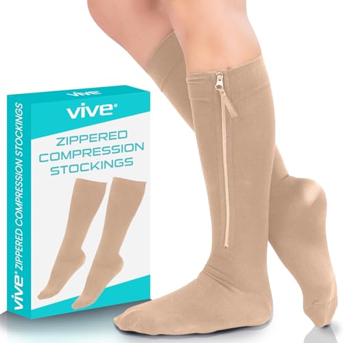 Vive Zipper Compression Socks Medical for Men & Women - 15-20 mmHg Knee High Stockings for Varicose Veins, Recovery, Edema, Post-Surgery Support - Elastic & Comfortable - Easy On for Elderly