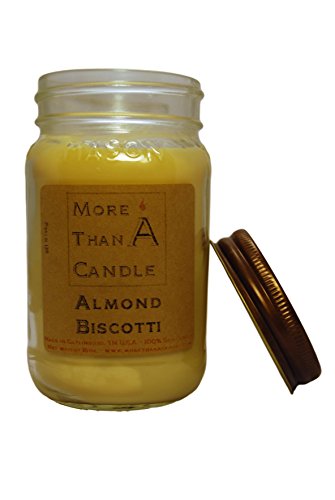 More Than A Candle - 16 oz Mason Jar Soy Candle - Made in The USA Almond Biscotti