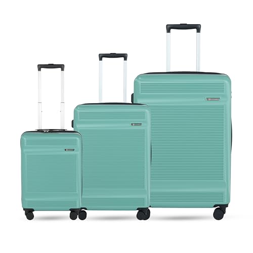 Image of SWISS MILITARY Pascal Lightweight PC Hard Large Check in Travel Luggage Trolley Bag with Anti-Theft Zippers & 3-Dial Lock, 360 Wheels, Wet Pocket & Aluminium Handle Suitcase Set of 3 -Green