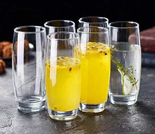 Image of 280ml Tall Fluted Highball Glasses with Heavy Diamond Cut Base | Ribbed Drinking Tumblers for Cocktails, Water, Juice Glass Set of 6