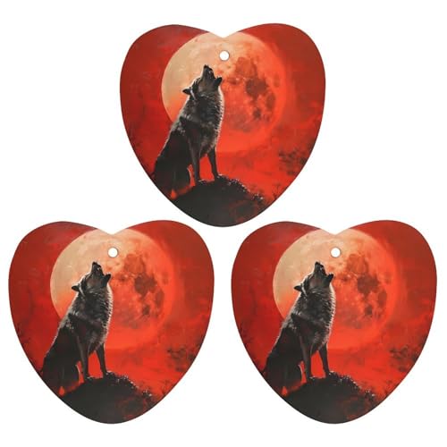 Ambientadores colgantes para coche, diseño de lobo aullando y luna roja, 3 piezas