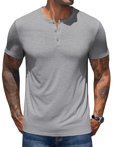 Chemise à col tunisien COOFANDY gris clair en textile fluide haut de gamme