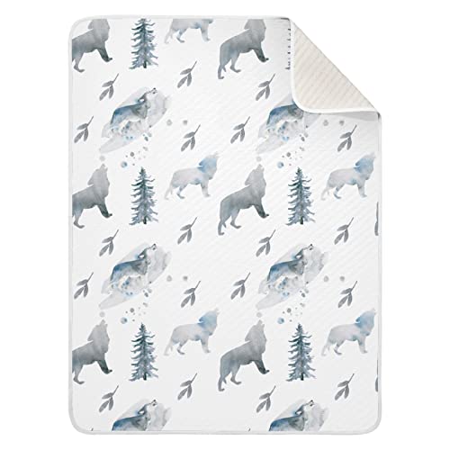 Image of Ollabaky Animal Wolf Baby Blanket for Boys Girls Cotton Throw Blanket Swaddle Blanket for Crib Stroller Nursery Receiving Blanket Infant Toddler Unisex 30"x40"