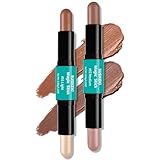 SUSIKEKI Contour Stick, 2Pcs Dual-Ended Highlighter Makeup Pen & Contouring Stick for Face Shaping, Long Lasting Waterproof Cream Bronzer & Highlight Sticks Make Up Kit for All Skin Tones(01# + 03#)