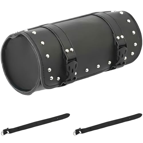 Bolsa herramienta para motocicleta de cuero PU, 31 cm, bolsa de almacenamiento con correas, negra, para manillar de scooter o moped, resistente al clima, para delante o atrás, fácil acceso
