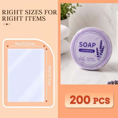 Image of WIKDAY Heat Shrink Wrap Bags 200 PCS 6x10 Inches Cellophane Bags Wrapping | Clear Plastic Soap Bags for Soap Bars Homemade Making Bath Bomb Gift Wrapping Small Item Bottles Packaging Business Use