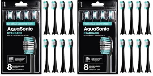 Image of AquaSonic Genuine Standard Replacement Brush Heads | ADA Accepted | for Normal & Sensitive Teeth | Compatible with Many AquaSonic Toothbrush Handles (16 Pack Black)