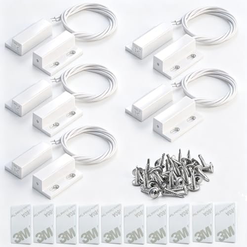 Gebildet 5pcs Encastré Filaire Sécurité Fenêtre Porte Contact Capteur Alarme Magnétique Reed Switch (blanc), Aimant Proche - Circuit de Connexion, Aimant...