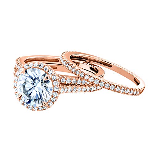 Kobelli Round Brilliant Moissanite Halo 3-Piece Bridal Rings Set 2 1/2 CTW 14k Rose Gold2