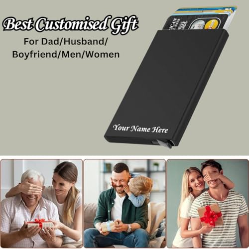 Image of Mini2buy Customized Name Engraved Card Holder for Credit, Debit, ATM, and Business Visiting Cards from Premium Stainless Steel Size Ideal for Personal use or Corporate Gifting (6 Slot-Black)