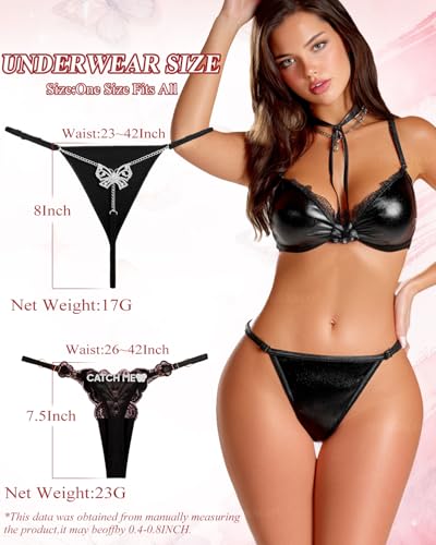 Image of Chain Thong Underwear for Women, Adjustable Rhinestone Panties