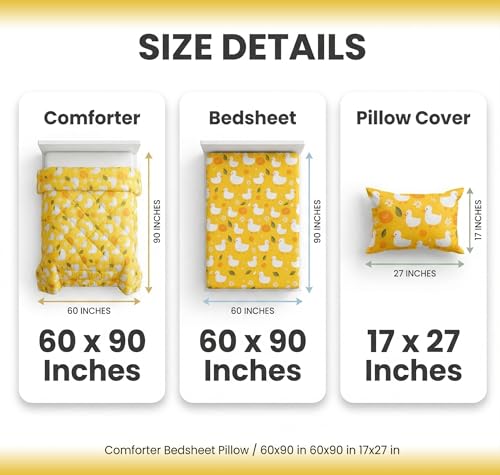 Image of VAS COLLECTIONS Single Bed Comforter Set 220 GSM Microfiber | Ultra Soft AC Comforter with Flat Bedsheet (60x90 Inches) & 1 Pillow Cover | 3 Pc Bedding Set (Duck Print) | 3 Pc Bedding Set