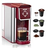 Single Serve Coffee Maker - 3-in-1 K Pod Coffee Machine, Ground, Leaf Tea, 50oz Reservoir, Red