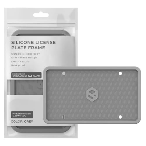 Rightcar Solutions Car Plate Frame, Silicone License Plate Frame, Rust-Proof Rattle-Proof Weather-Proof License Plate Holder for Front or Rear, Grey, 1 Pack